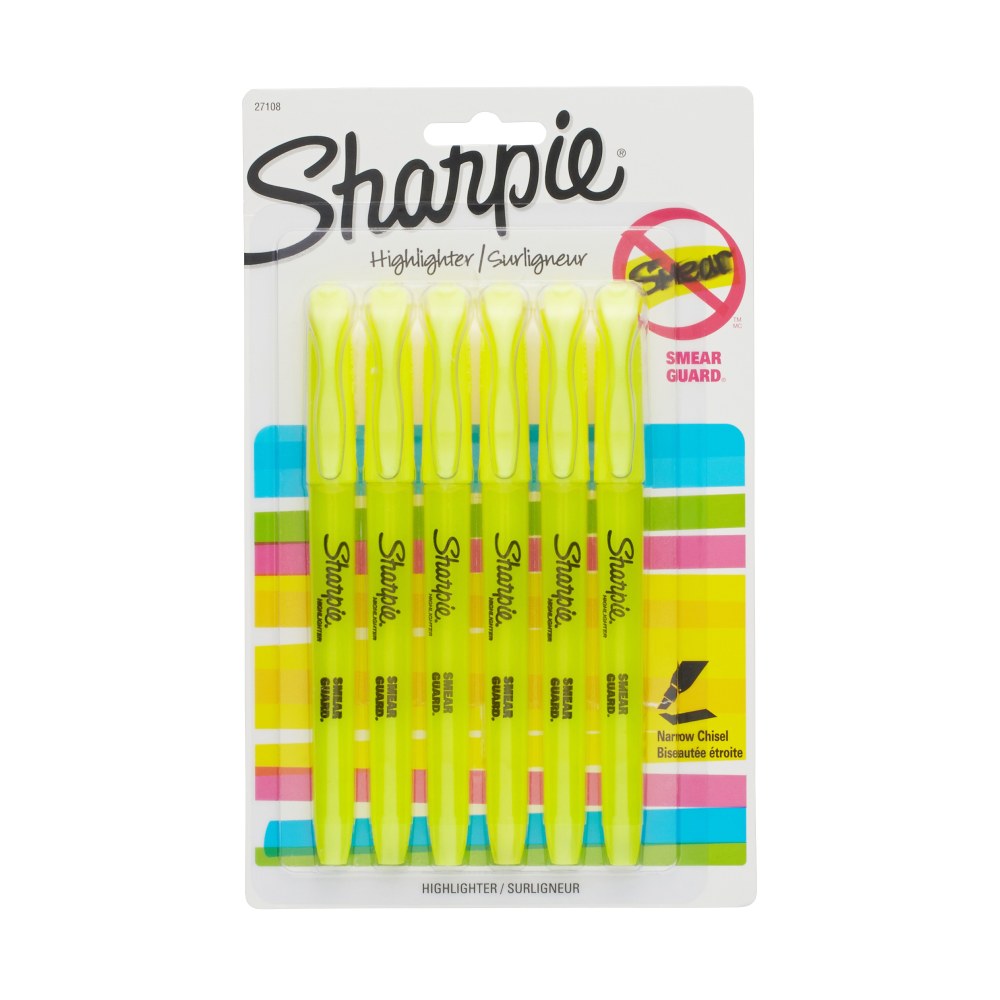 Sharpie Pocket Style Highlighters, Chisel Tip, Yellow, 6 Count MPN:27108