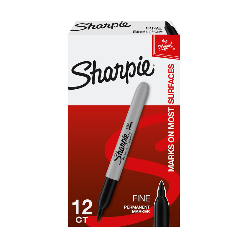 Sharpie Fine Point Permanent Markers, Gray Barrel, Black Ink, Pack Of 12 MPN:30001
