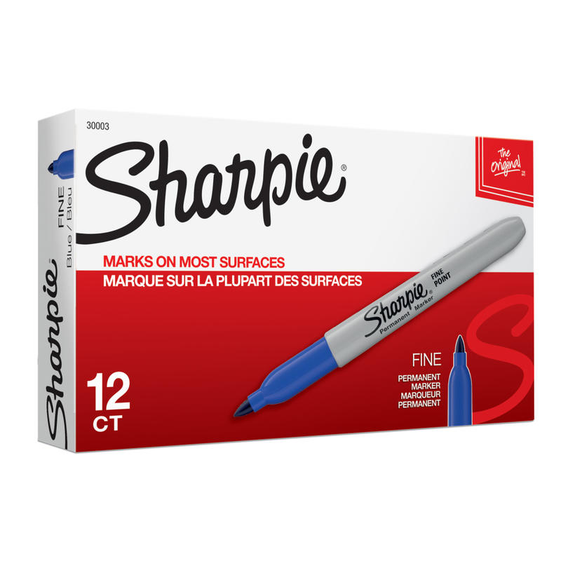 Sharpie Permanent Fine-Point Markers, Blue, Pack Of 12 Markers MPN:30003