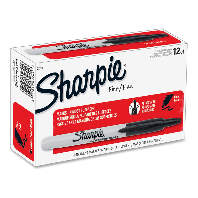 Sharpie Retractable Permanent Markers, Fine Point, Black, Box Of 12 MPN:32701DZ