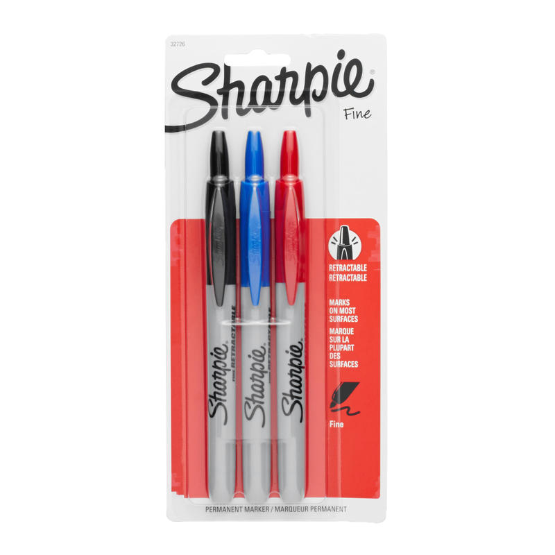 Sharpie Retractable Permanent Markers, Fine Point, Assorted Colors, Pack Of 3 Markers MPN:32726