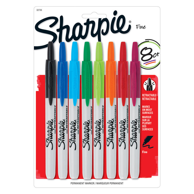 Sharpie Retractable Permanent Markers, Fine Point, Assorted Colors, Pack Of 8 Markers MPN:32730
