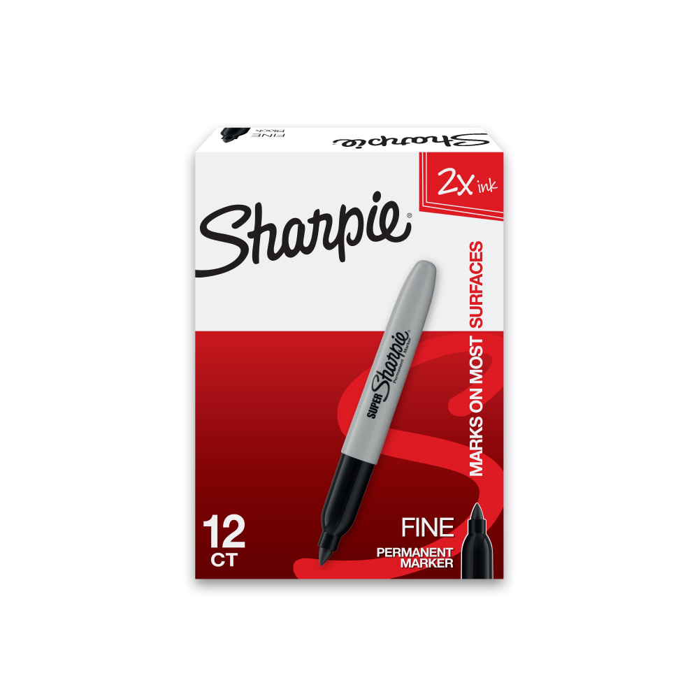Sharpie Super Permanent Markers, Fine Point, Black Ink, Pack Of 12 MPN:33001