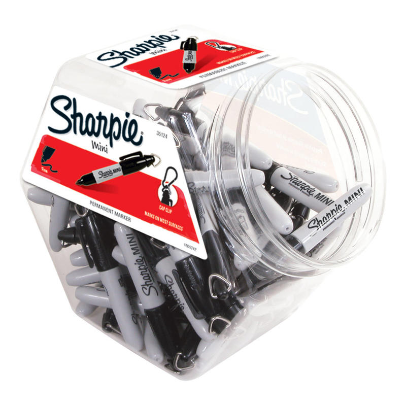 Sharpie Mini Permanent Markers, Fine Point, Gray Barrel, Black Ink, Canister Of 72 Markers MPN:35124