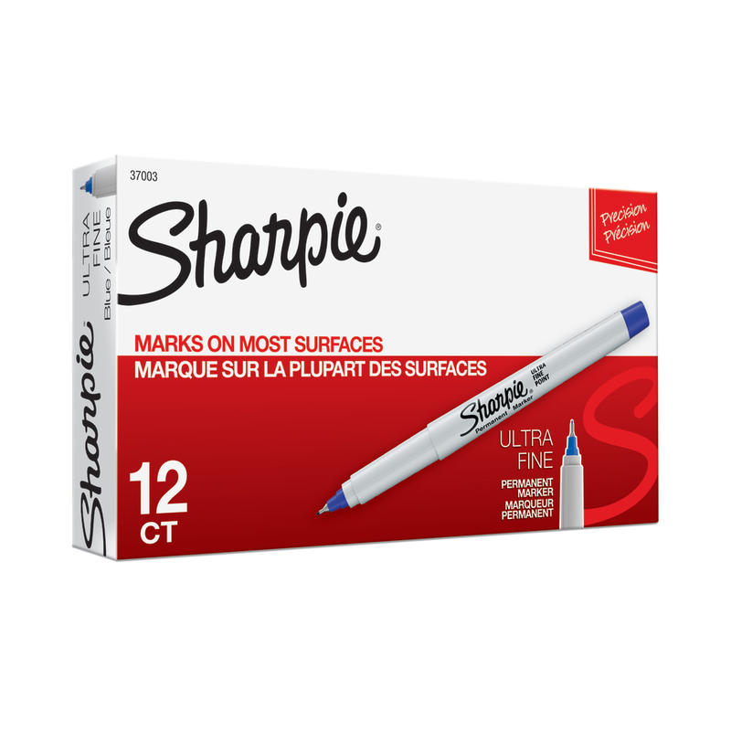 Sharpie Permanent Ultra-Fine Point Markers, Blue, Pack Of 12 Markers MPN:37003