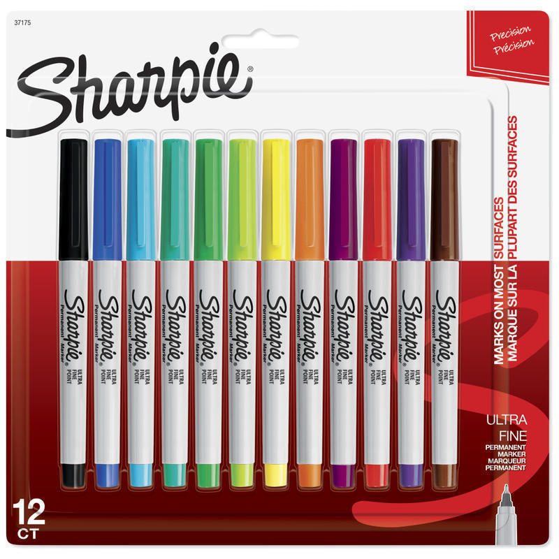 Sharpie Permanent Ultra-Fine Point Markers, Assorted Colors, Pack Of 12 Markers MPN:37175