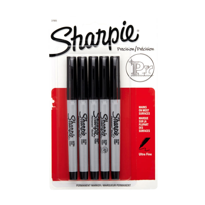 Sharpie Permanent Ultra-Fine Point Markers, Black, Pack Of 5 Markers MPN:37665