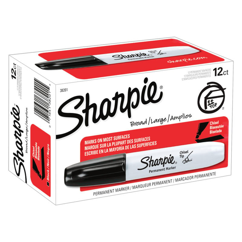 Sharpie Permanent Markers, Chisel Tip, Black Ink, Pack Of 12 Markers MPN:38201