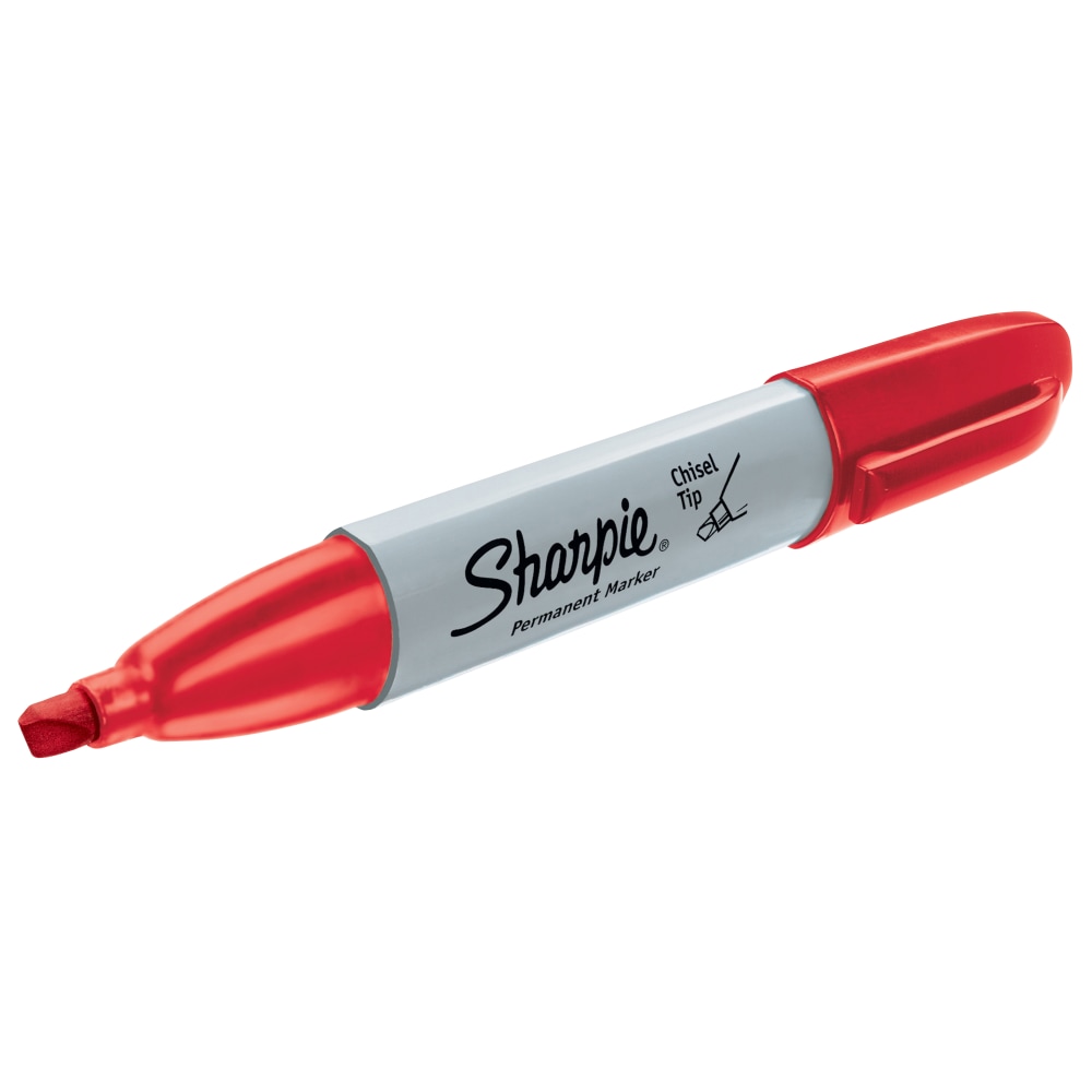 Sharpie Chisel-Tip Permanent Markers, Red, Pack Of 12 MPN:38202
