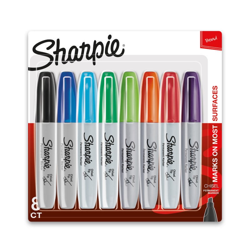 Sharpie Permanent Markers, Chisel Tip, Assorted Bright Ink Colors, Pack Of 8 Markers MPN:38250