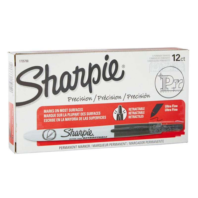 Sharpie Retractable Permanent Markers, Ultra-Fine Point, Black, Pack Of 12 MPN:563615DZ