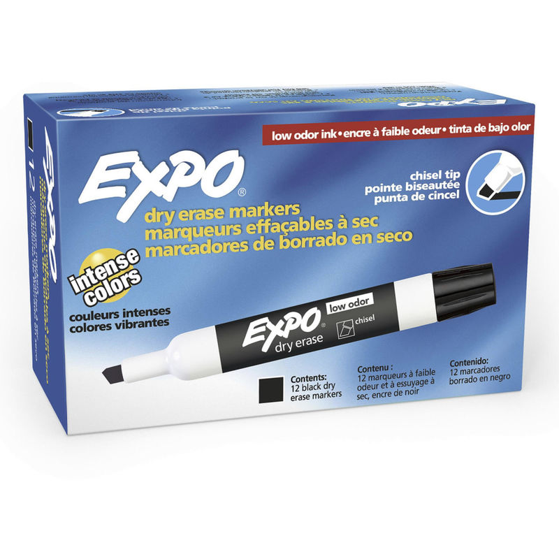 EXPO Low-Odor Dry-Erase Markers, Chisel Tip, Black, Pack Of 12 MPN:80001