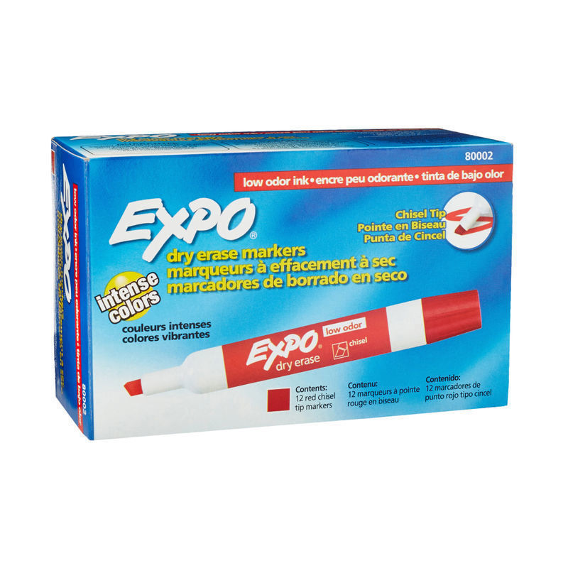 EXPO Low-Odor Dry-Erase Markers, Chisel Point, Red, Pack Of 12 MPN:80002