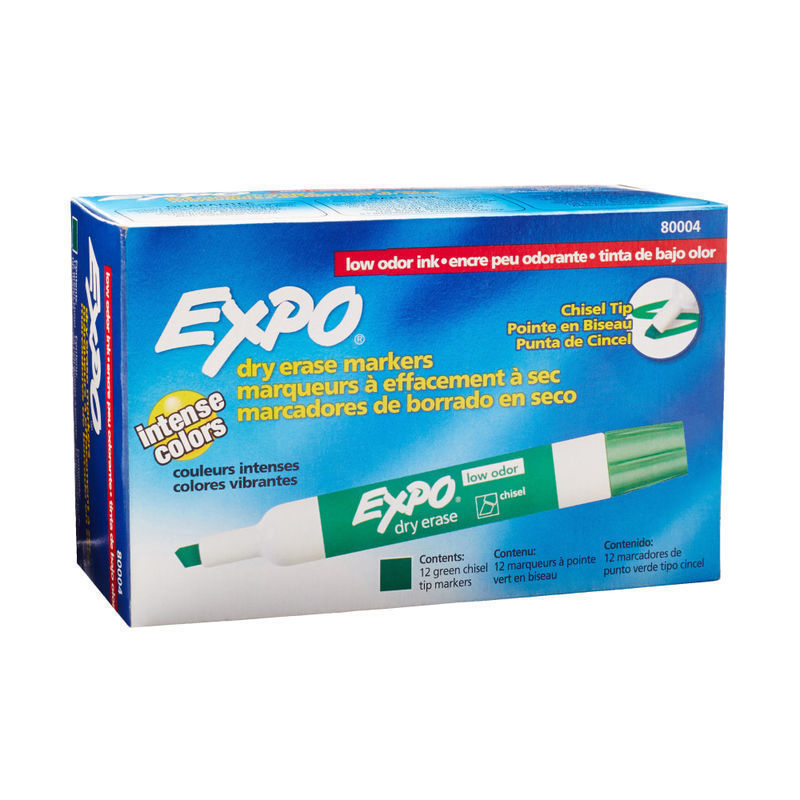 EXPO Low-Odor Dry-Erase Marker, Chisel Point, Green, Pack of 12 (Min Order Qty 6) MPN:80004