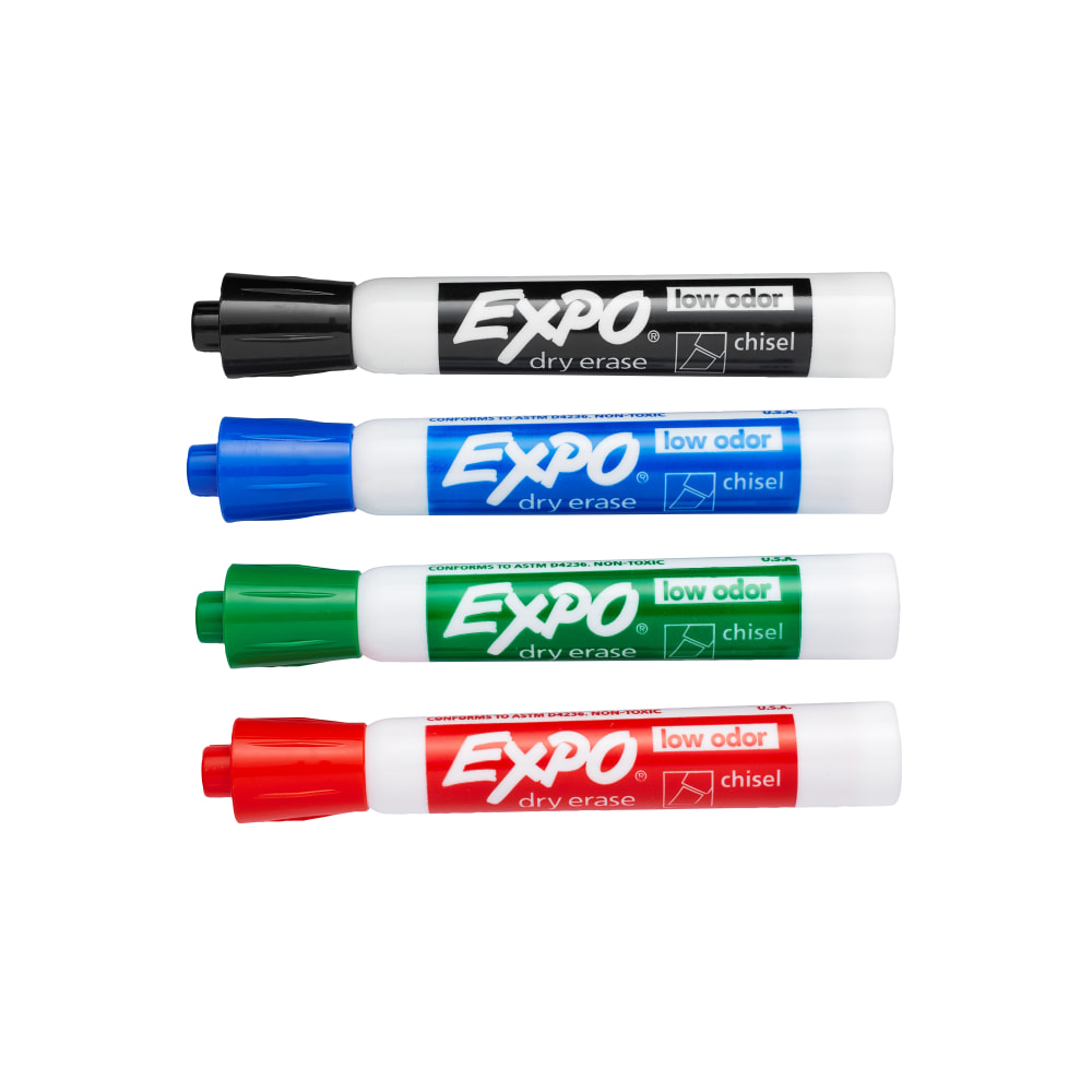 EXPO Low-Odor Dry-Erase Markers, Chisel Point, Assorted Colors, Pack Of 4 MPN:80074