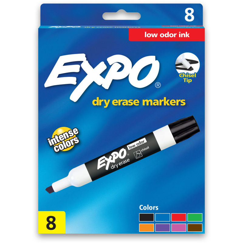 EXPO Low-Odor Dry-Erase Markers, Chisel Point, Assorted Colors, Pack Of 8 MPN:80078