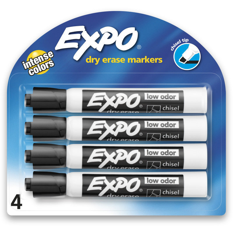 EXPO Low-Odor Dry-Erase Markers, Chisel Point, Black, Pack Of 4 MPN:80661
