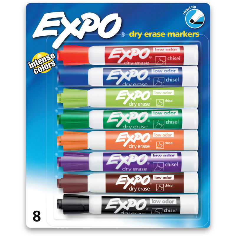 EXPO Low-Odor Dry-Erase Markers, Chisel Point, Assorted Intense Colors, Pack Of 8 MPN:80678