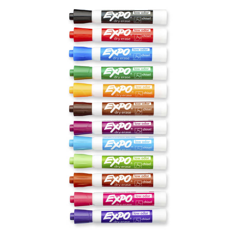 EXPO Low-Odor Dry-Erase Markers, Chisel Point, Assorted Colors, Box Of 12 MPN:81043