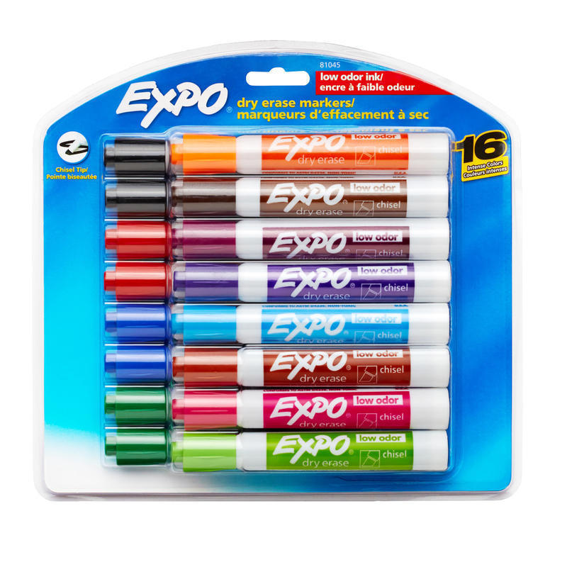 EXPO Low-Odor Dry-Erase Markers, Chisel Point, Assorted Colors, Pack Of 16 MPN:81045
