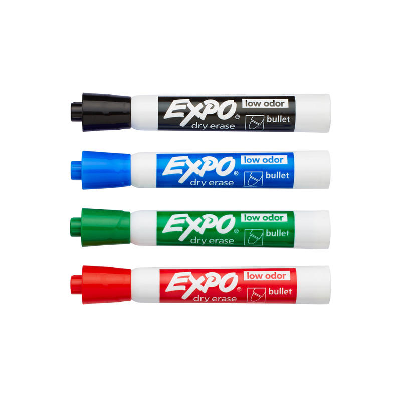 EXPO Low-Odor Dry-Erase Markers, Bullet Point, Assorted Colors, Pack Of 4 MPN:82074