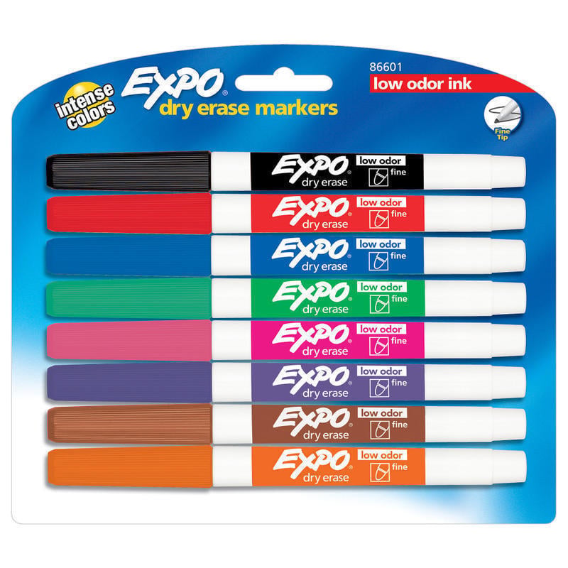 EXPO Low-Odor Dry-Erase Markers, Fine Point, Assorted Colors, Pack Of 8 MPN:86601