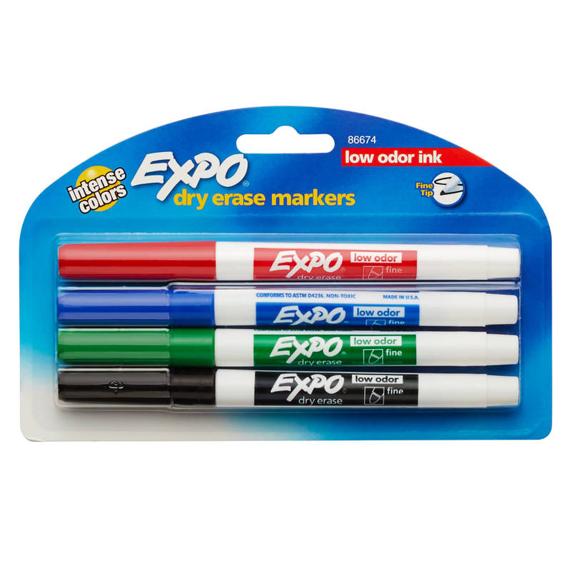 EXPO 2 Low-Odor Dry-Erase Markers, Fine Point, Assorted Colors, Pack Of 4 MPN:86674