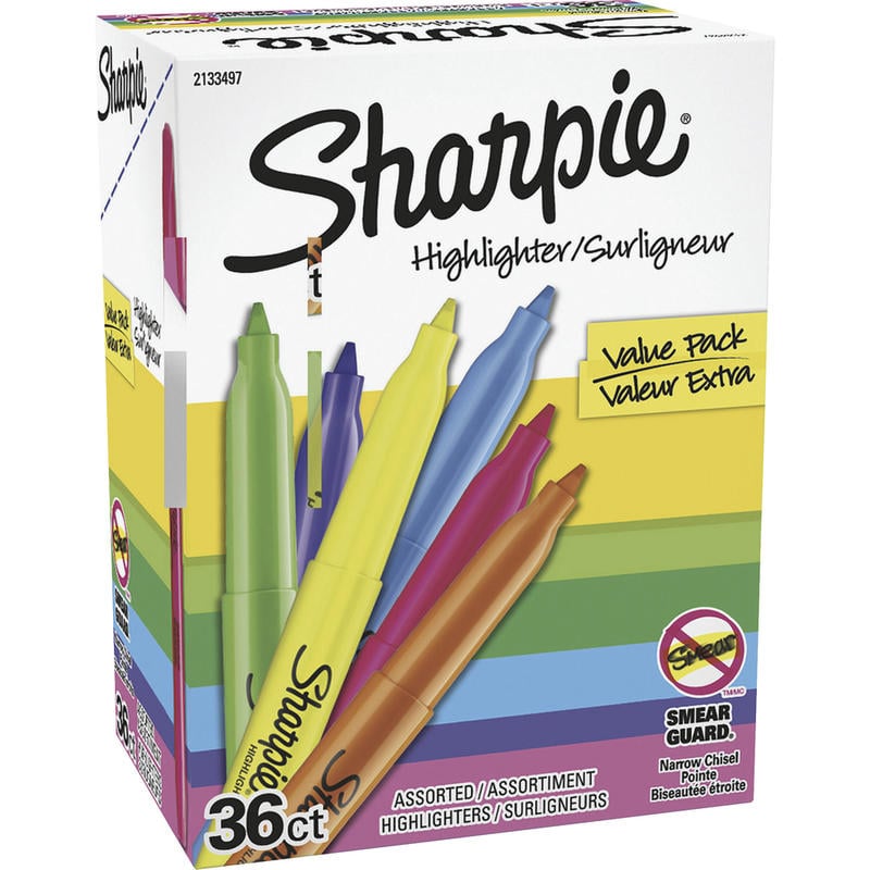 Sharpie Pocket Highlighters, Narrow Point, Multicolor, Pack Of 36 Highlighters MPN:SAN2133497