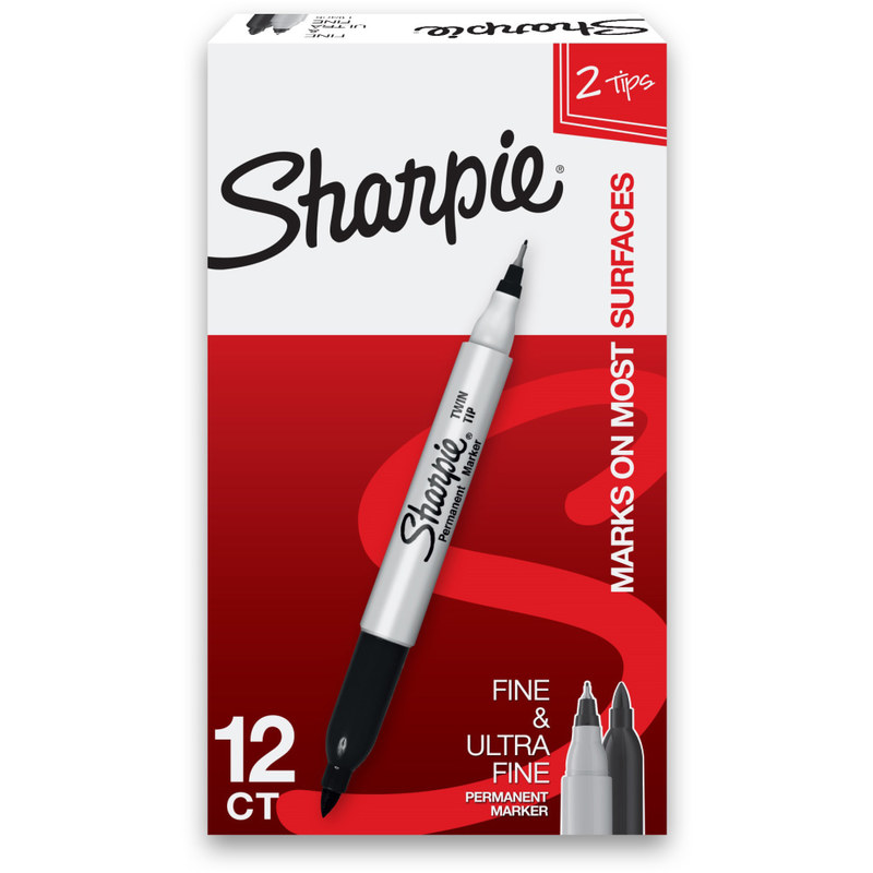 Sharpie Twin-Tip Permanent Markers, Fine/Ultra Fine Points, Black, Pack Of 12 MPN:SAN32001