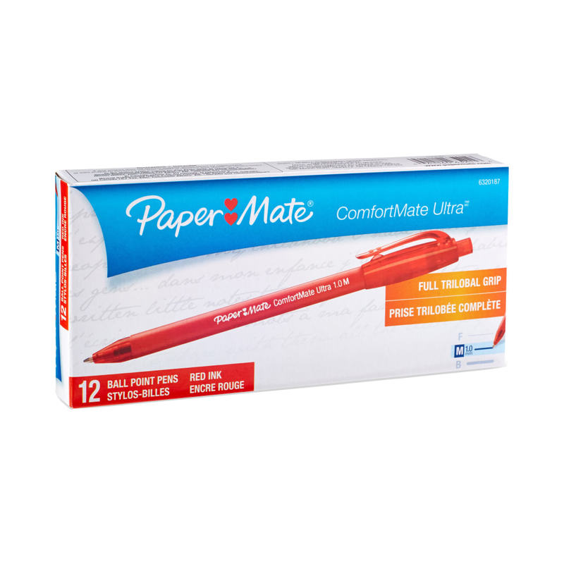 Paper Mate Comfortmate Ultra Retractable Ballpoint Pens, Medium Point, 1.0 mm, Red Barrel, Red Ink, Pack Of 12 MPN:632-01