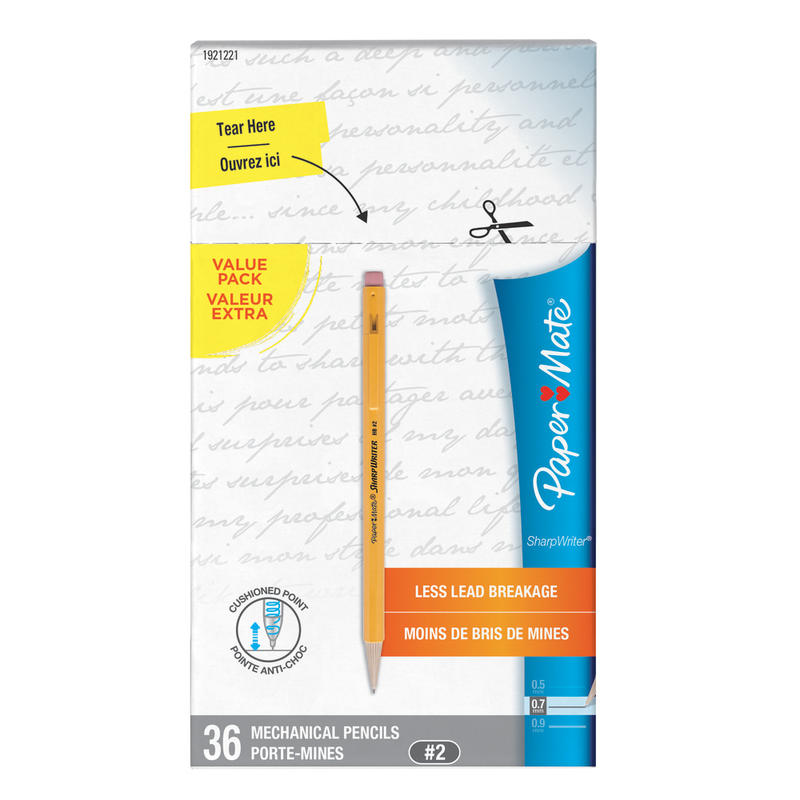 Paper Mate SharpWriter Mechanical Pencils, 0.7 mm, Yellow Barrel, Pack Of 36 Pencils MPN:1921221