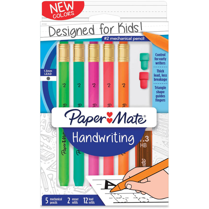 Paper Mate Handwriting Mechanical Pencil Set, #2 Lead, 1.3 mm, Assorted Colors, Pack Of 5 Pencils MPN:2017483