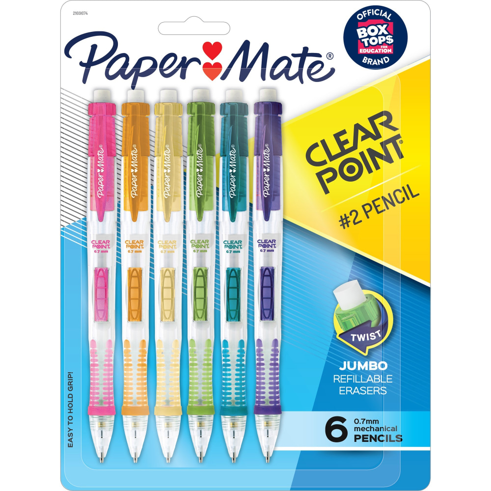 Paper Mate Clearpoint Mechanical Pencils - 0.7 mm Lead - Assorted Barrel - 6 / Pack MPN:2169674