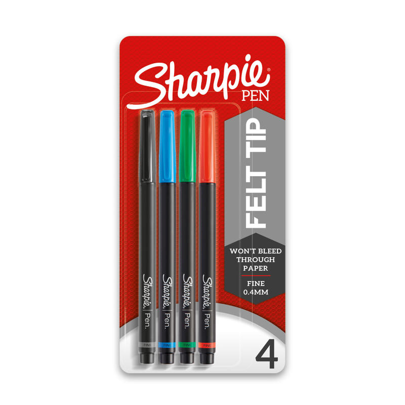 Sharpie Fine-Point Pens, Fine Point, 0.4 mm, Black Barrels, Assorted Ink Colors, Pack Of 4 MPN:1742662