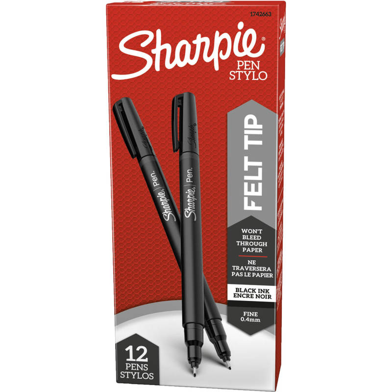 Sharpie Fine-Point Pens, Fine Point, Black Barrels, Black Ink, Pack Of 12 MPN:1742663