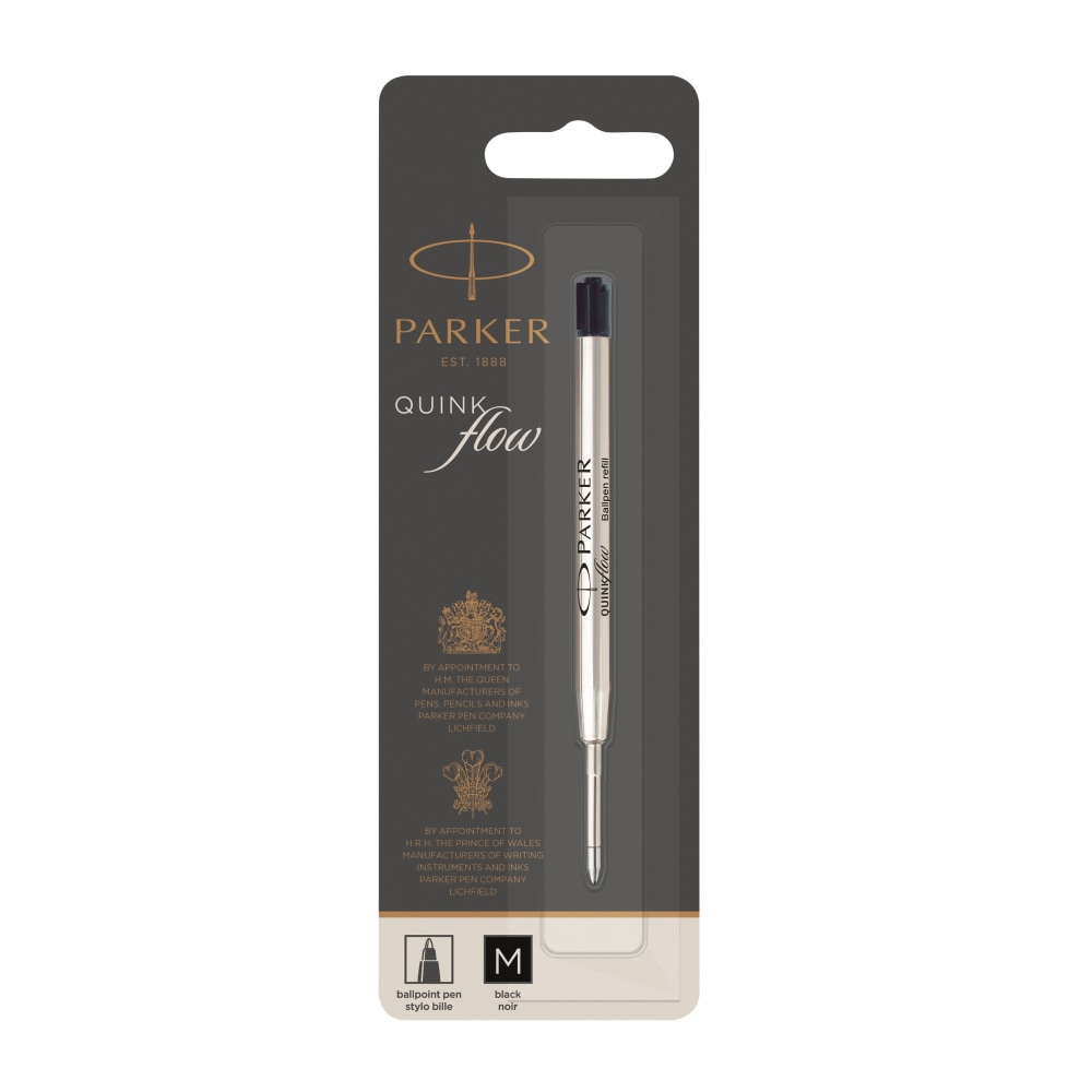 Parker Ballpoint Pen Refill, Medium Point, 1.0 mm, Black MPN:1759924