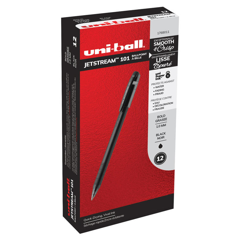 uniball Jetstream 101 Rollerball Pens, Medium Point, 1.0mm, Black Barrel, Black Ink, Pack Of 12 MPN:1768011