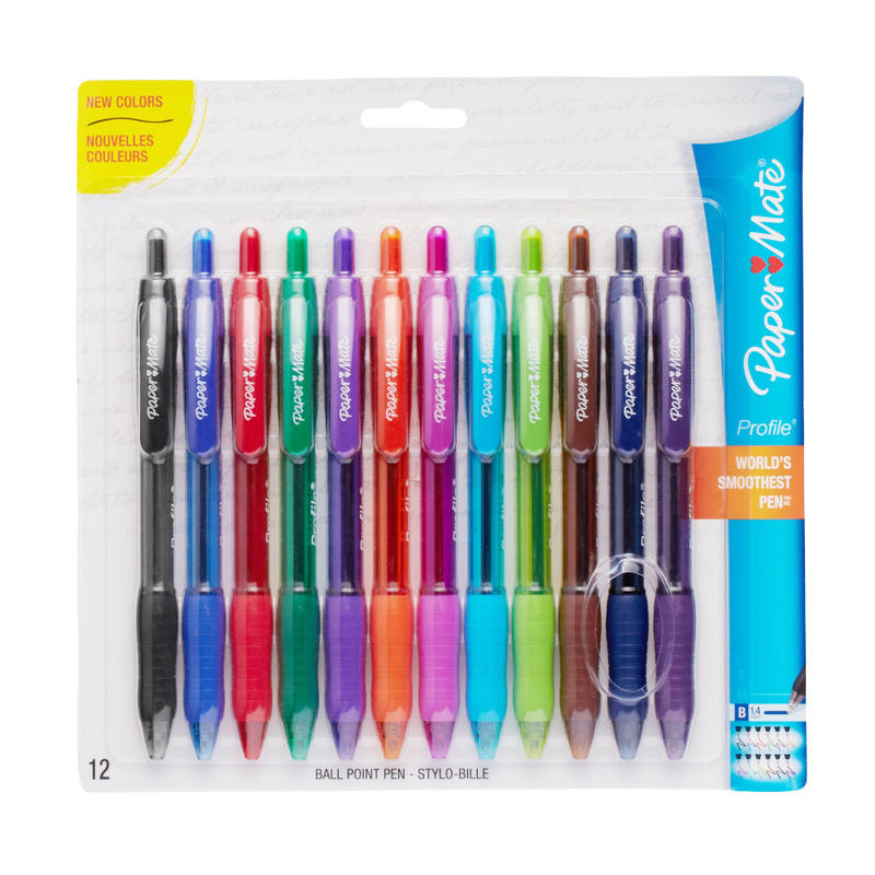 Paper Mate Profile Retractable Ballpoint Pens, Bold Point, 1.4 mm, Assorted Barrels, Assorted Ink Colors, Pack Of 12 MPN:1788863