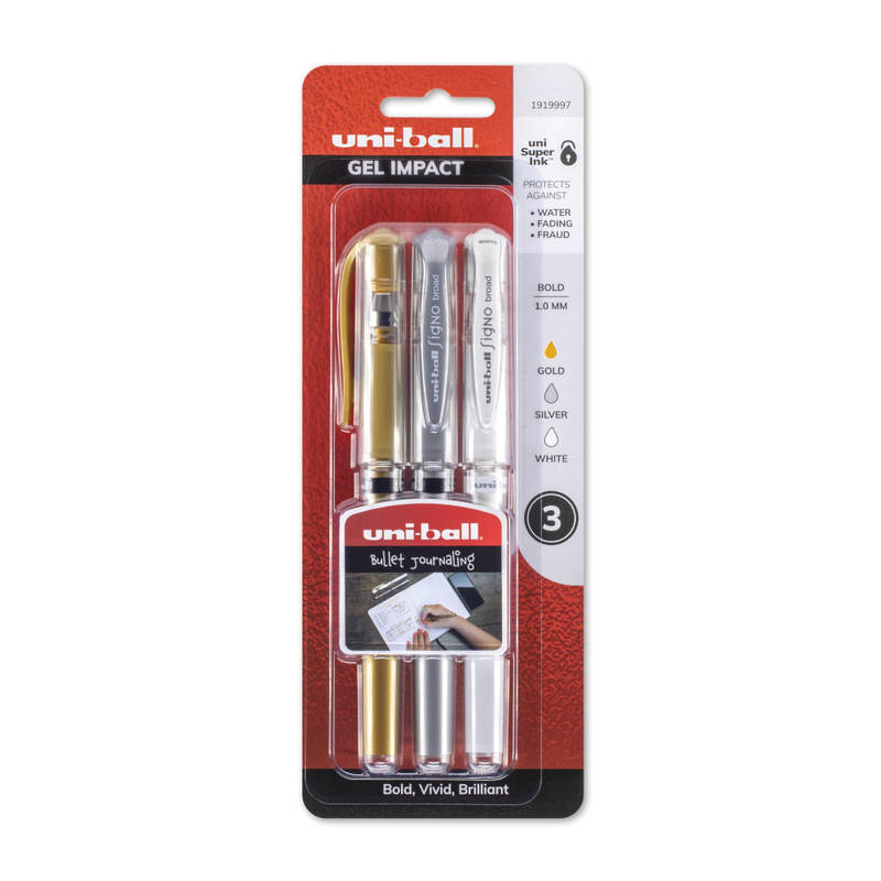 uni-ball Impact Roller Pens, Bold Point, 1.0 mm, Assorted, Pack Of 3 MPN:1919997