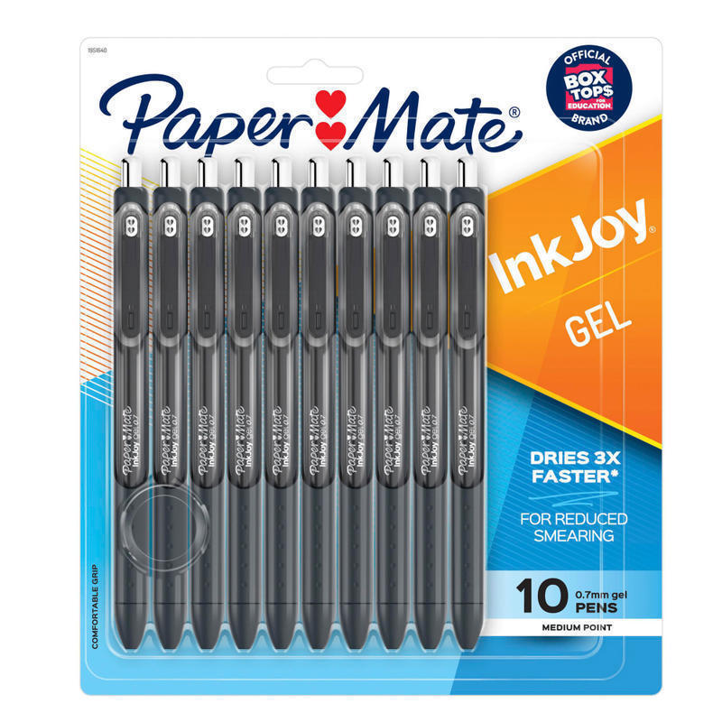 Paper Mate InkJoy Gel Pens, Medium Point, 0.7 mm, Black Barrel, Black Ink, Pack Of 10 MPN:1951640