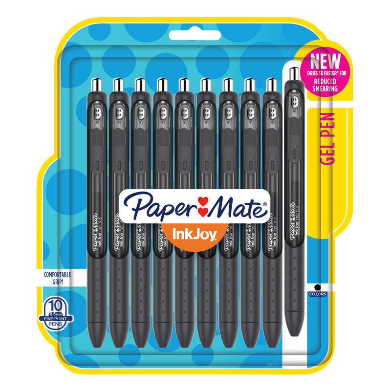 Paper Mate InkJoy Retractable Gel Pens, Fine Point, 0.5 mm, Black Barrel, Black Ink, Pack Of 10 MPN:1951711