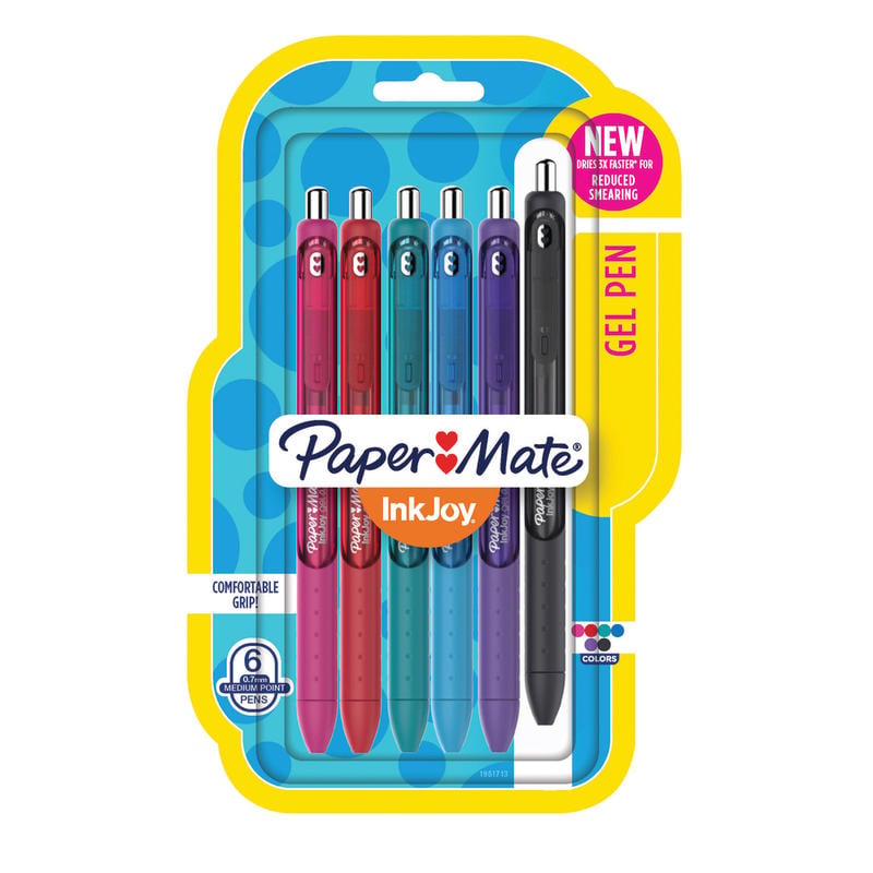 Paper Mate InkJoy Retractable Gel Pens, Medium Point, 0.7 mm, Assorted Barrel Colors, Assorted Ink Colors, Pack Of 6 MPN:1951713