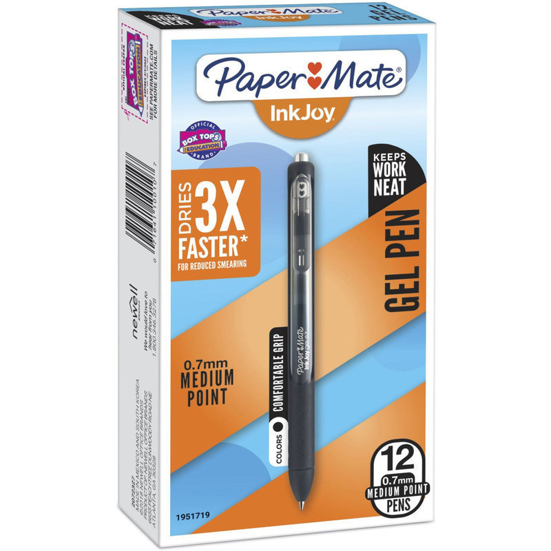 Paper Mate InkJoy Gel Pens, Medium Point, 0.7 mm, Black Barrel, Black Ink, Pack Of 12 MPN:1951719
