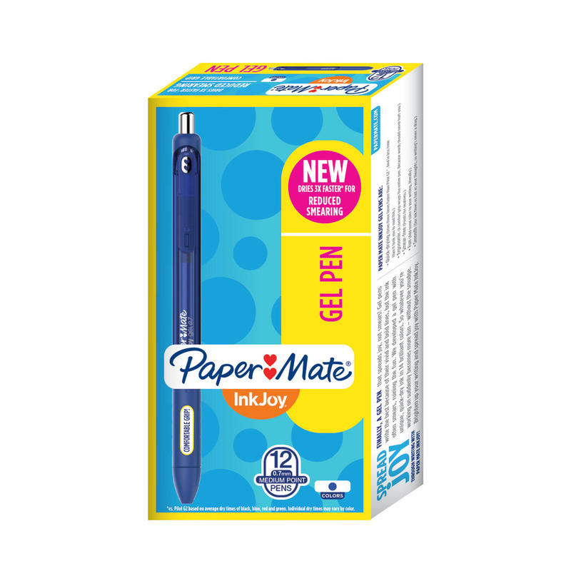 Paper Mate InkJoy Gel Pens, Medium Point, 0.7 mm, Blue Barrel, Blue Ink, Pack Of 12 MPN:1951721