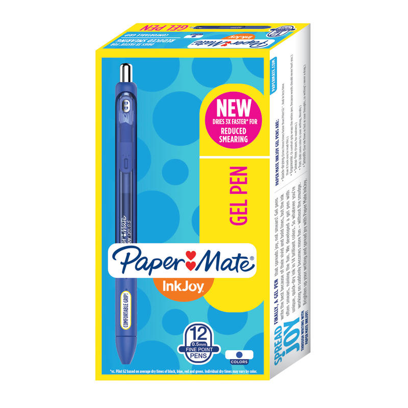 Paper Mate InkJoy Retractable Gel Pens, Fine Point, 0.5mm, Blue Barrel, Blue Ink, Pack Of 12 MPN:1951722