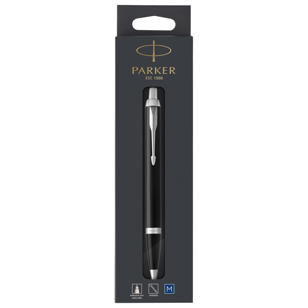 Parker IM Ballpoint Pen, Medium Point, 1.0 mm, Black/Chrome Barrel, Blue Ink MPN:1975554