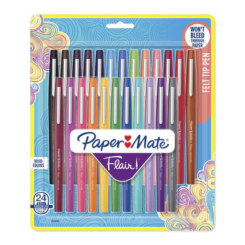 Paper Mate Flair Porous-Point Pens, Medium Point, 0.7 mm, Assorted Ink Colors, Pack Of 24 Pens MPN:1978998
