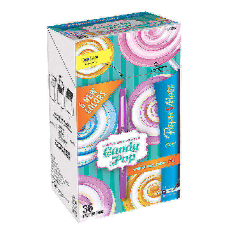 Paper Mate Flair Candy Pop Felt-Tip Pens, Medium Point, 0.7 mm, Assorted Colors, Pack Of 36 MPN:1984556