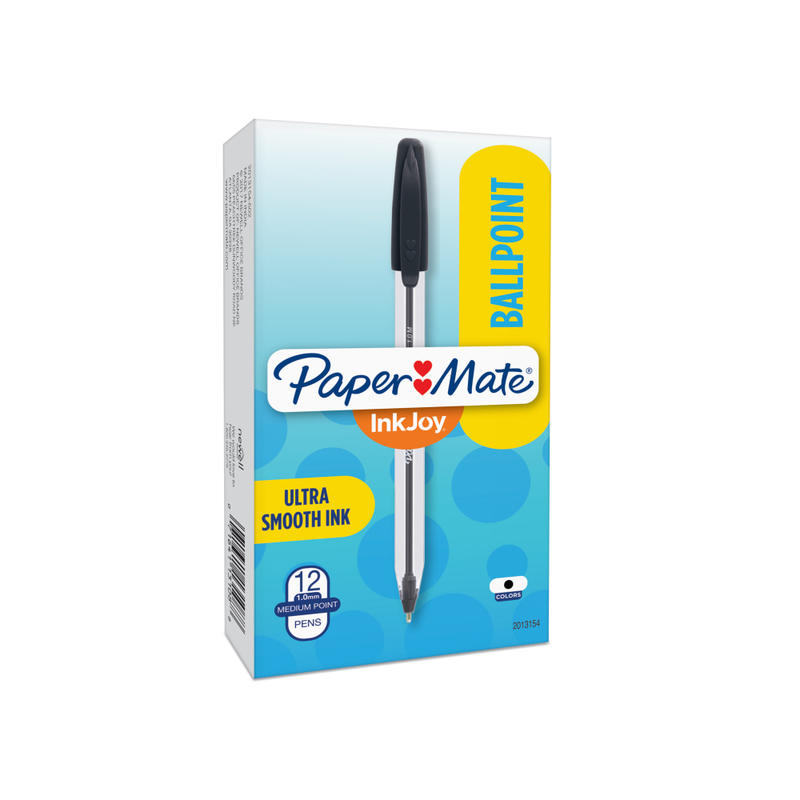 Paper Mate InkJoy 50ST Ballpoint Pens, Medium Point, 1.0 mm, Translucent Barrel, Black Ink, Pack Of 12 Pens MPN:2013154