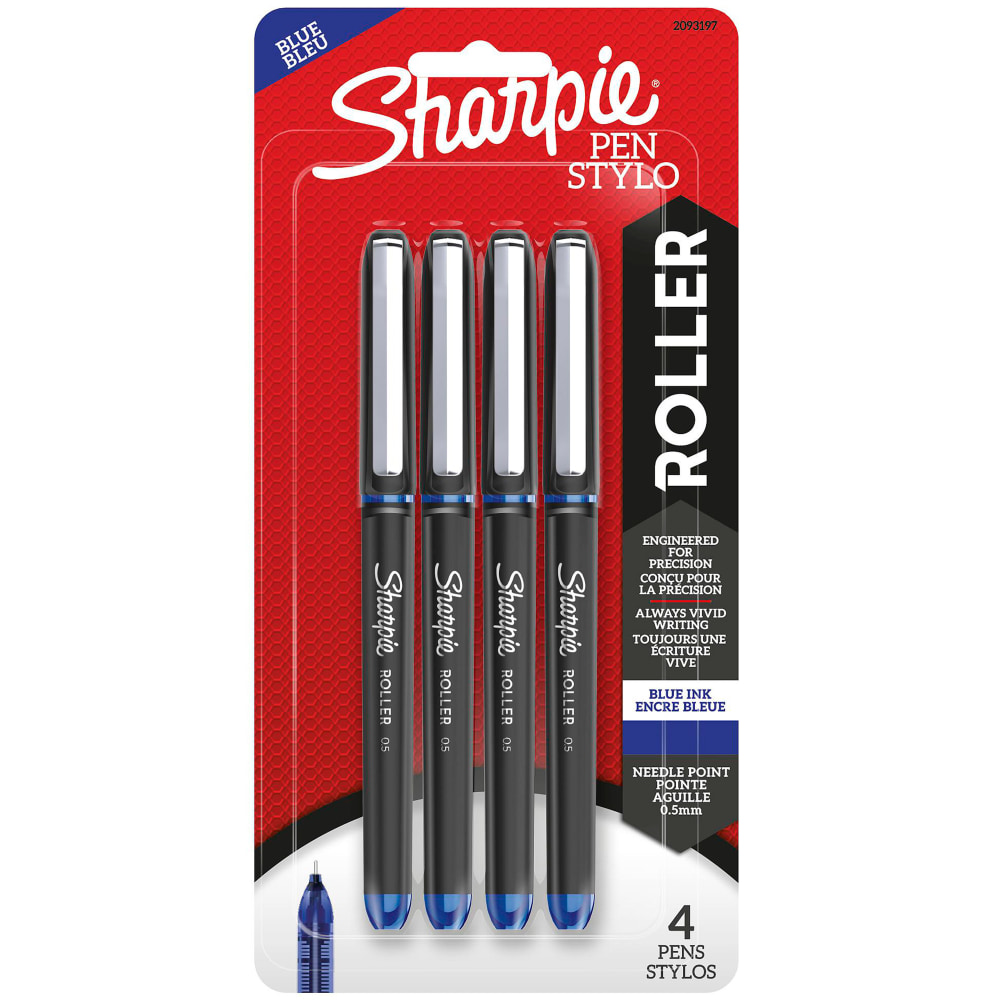 Sharpie Rollerball Pens, Needle Point, 0.5 mm, Blue Ink, Pack Of 4 MPN:2093197